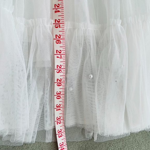 Korean Style Fashion White mesh skirt with pearls - Picture 5 of 5